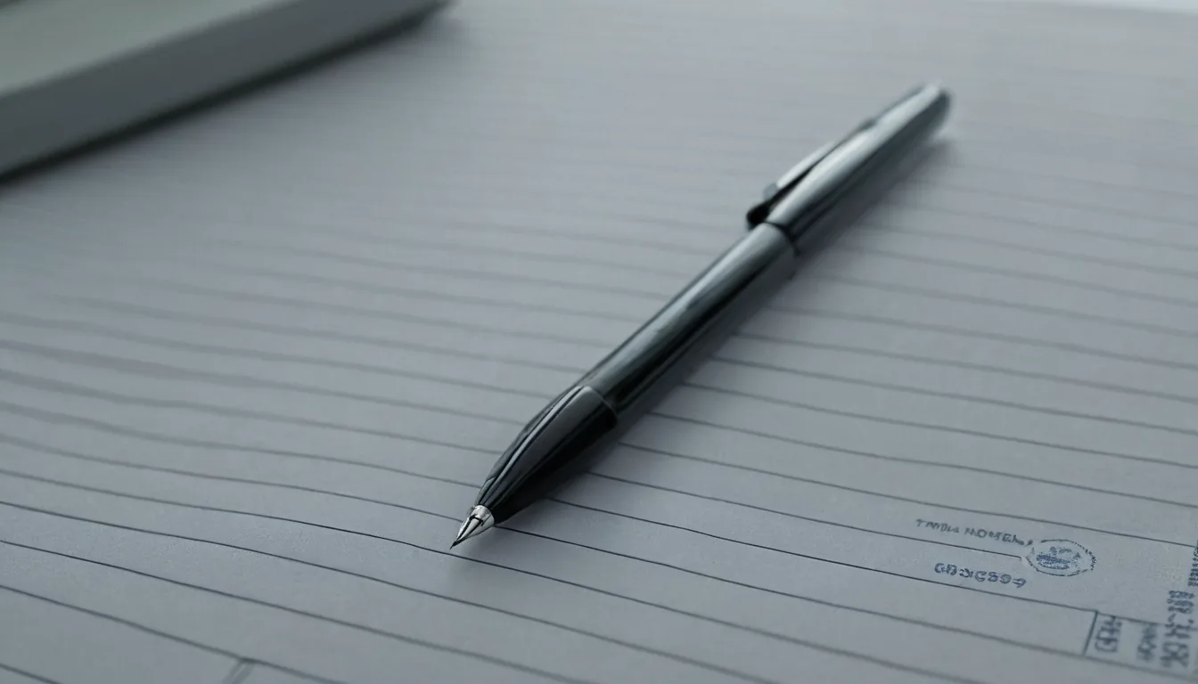 Lined official document and pen prepared for recording at a county register of deeds