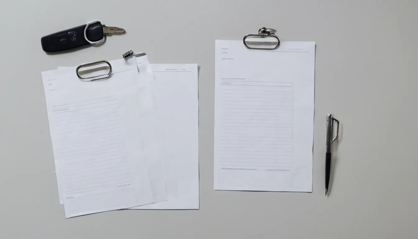 Vehicle documents and a pen laid out for a private sale in Florida