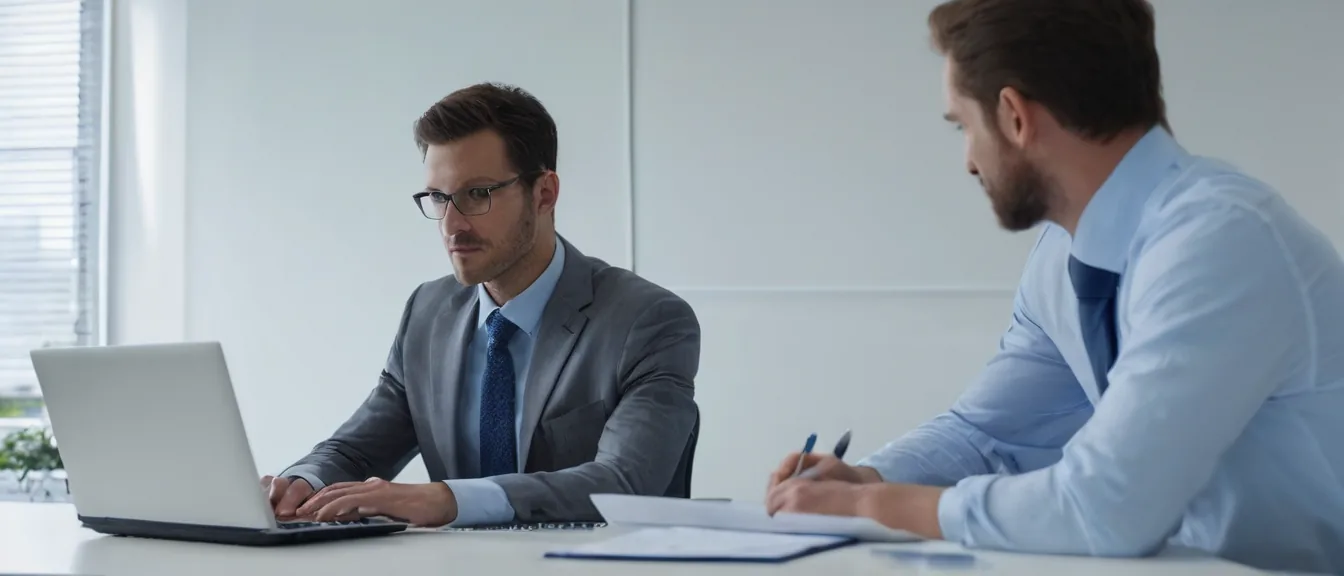A tax professional and a client reviewing a tax matter together at an office desk