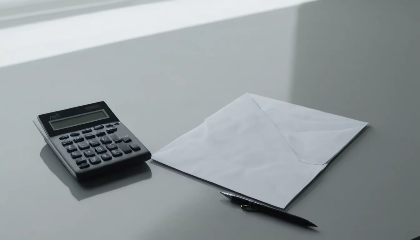 A sealed envelope, a pen and a desk calculator ready for sending a tax form