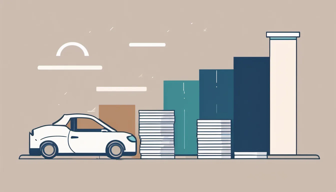 Illustration of a car beside rising bars and stacks of coins, representing Arkansas sales tax brackets