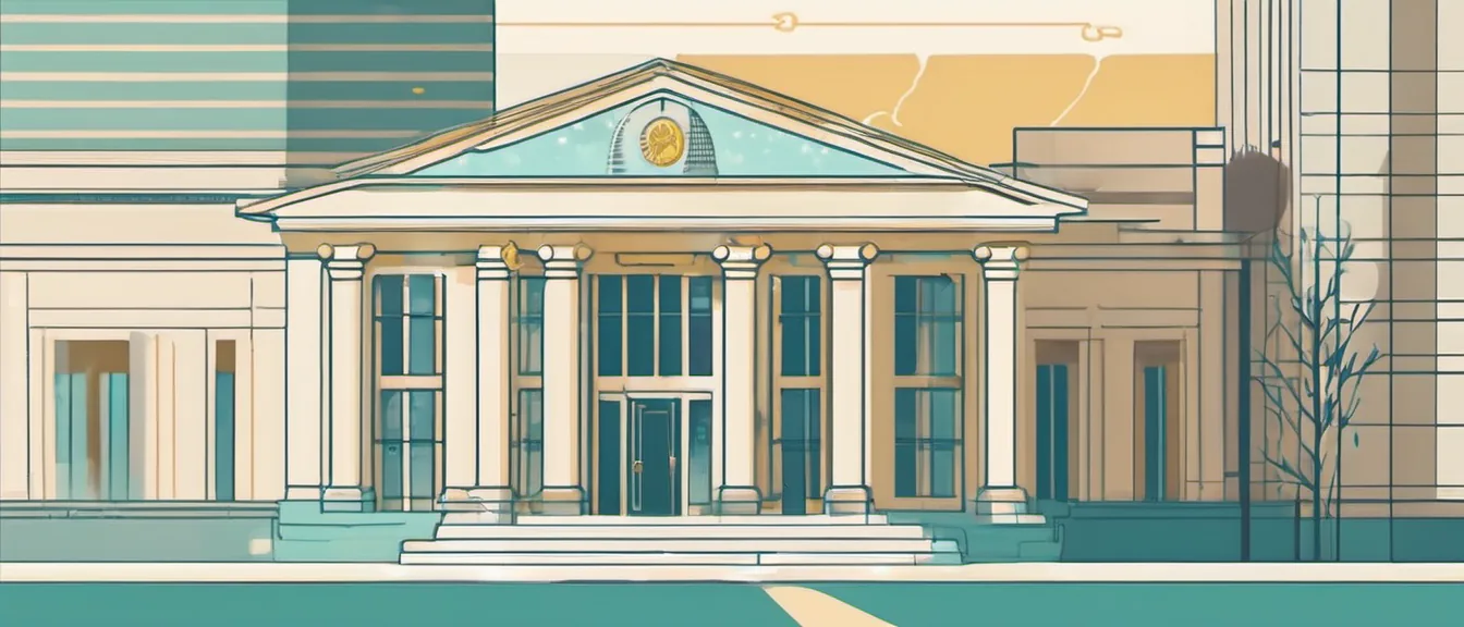 Flat illustration of a classical bank building with columns